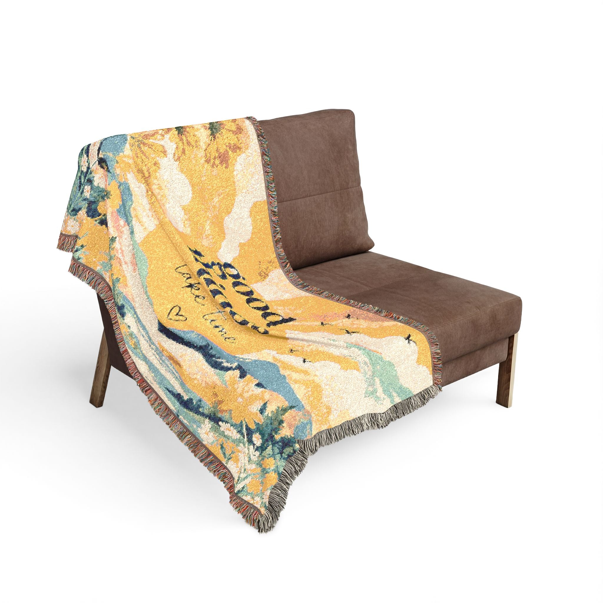 Good Things Take Time woven blanket | Scenic sunrise mountain tapestry