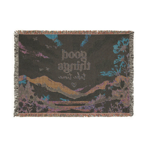 Good Things Take Time woven blanket | Scenic sunrise mountain tapestry