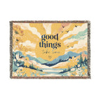 Good Things Take Time woven blanket | Scenic sunrise mountain tapestry