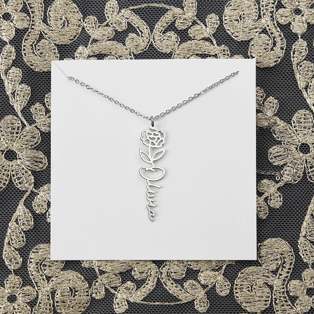 Personalized flower birth month and name necklace