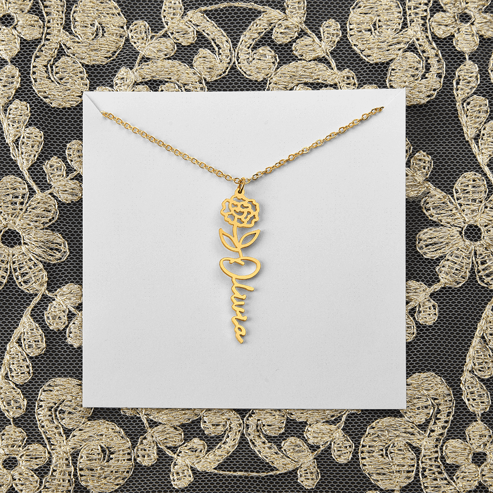 Personalized flower birth month and name necklace