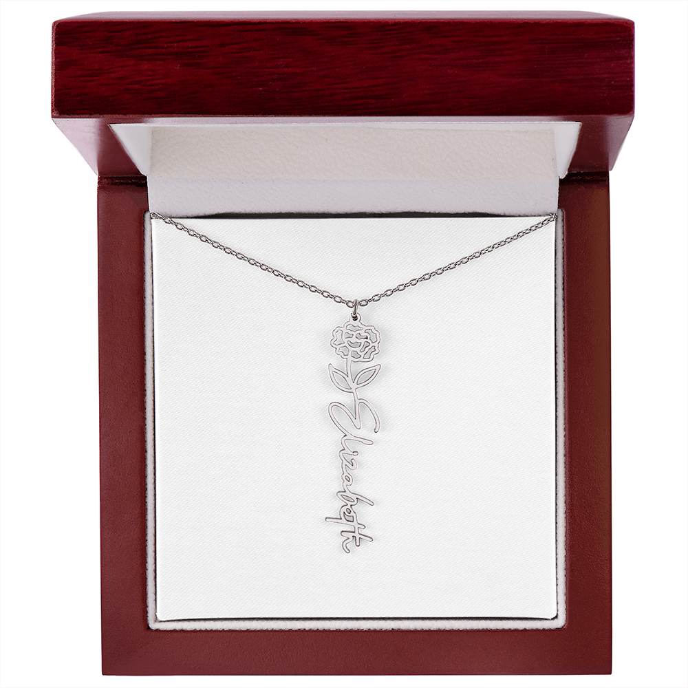 Personalized flower birth month and name necklace