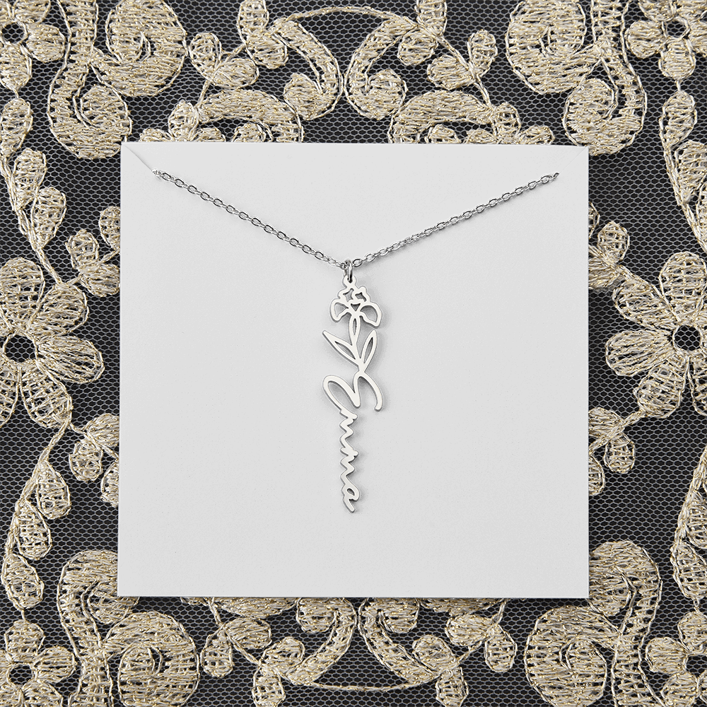 Personalized flower birth month and name necklace