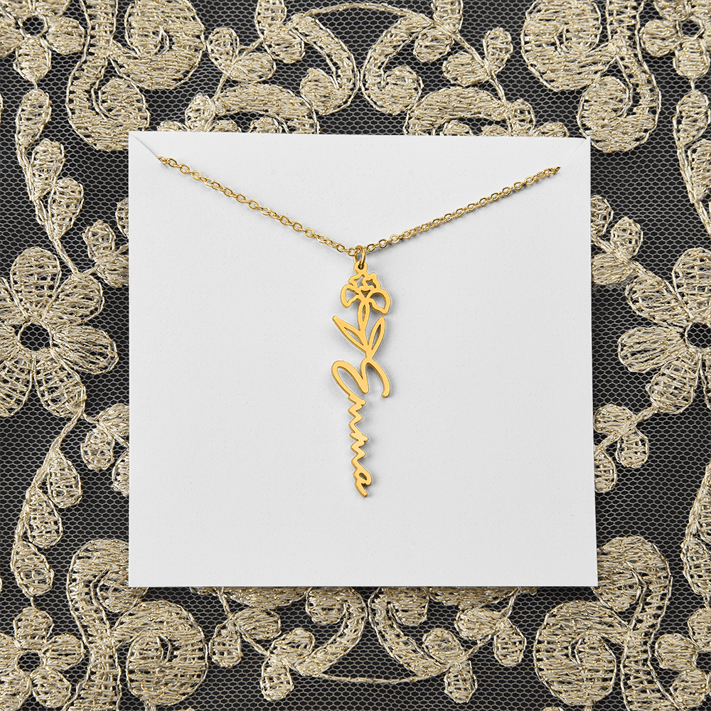 Personalized flower birth month and name necklace
