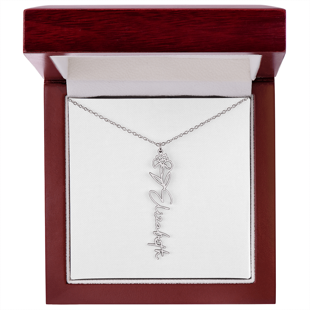 Personalized flower birth month and name necklace