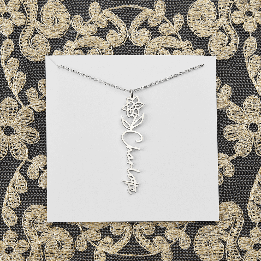 Personalized flower birth month and name necklace