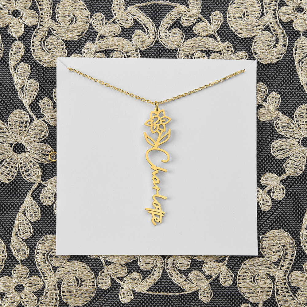 Personalized flower birth month and name necklace