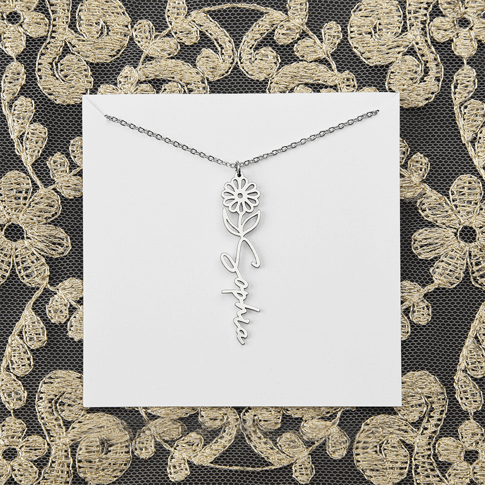 Personalized flower birth month and name necklace