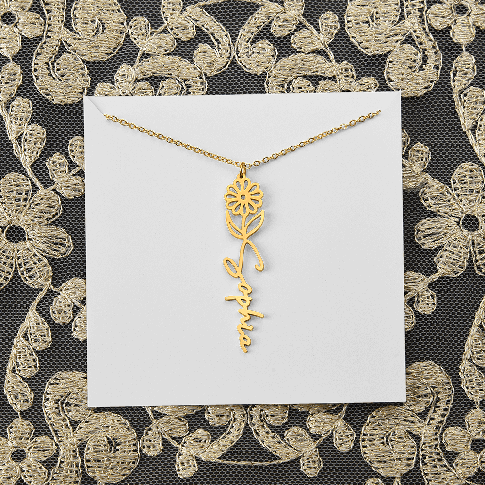 Personalized flower birth month and name necklace