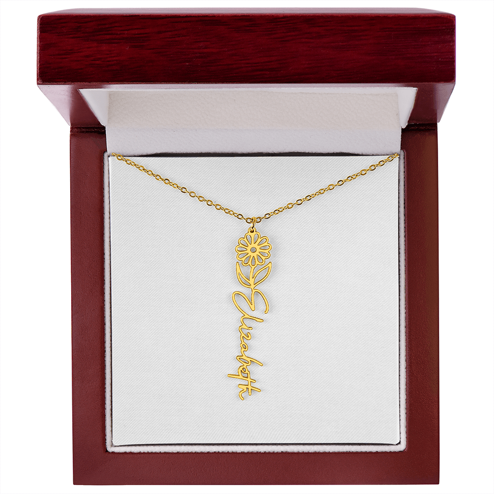 Personalized flower birth month and name necklace
