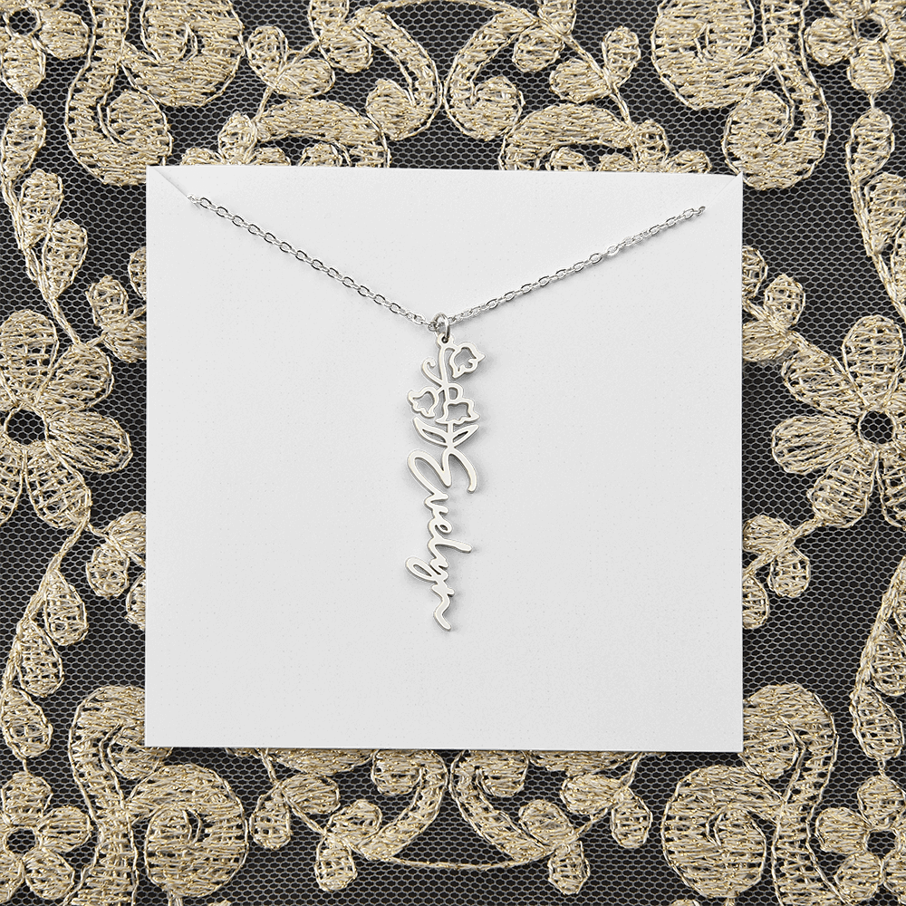 Personalized flower birth month and name necklace