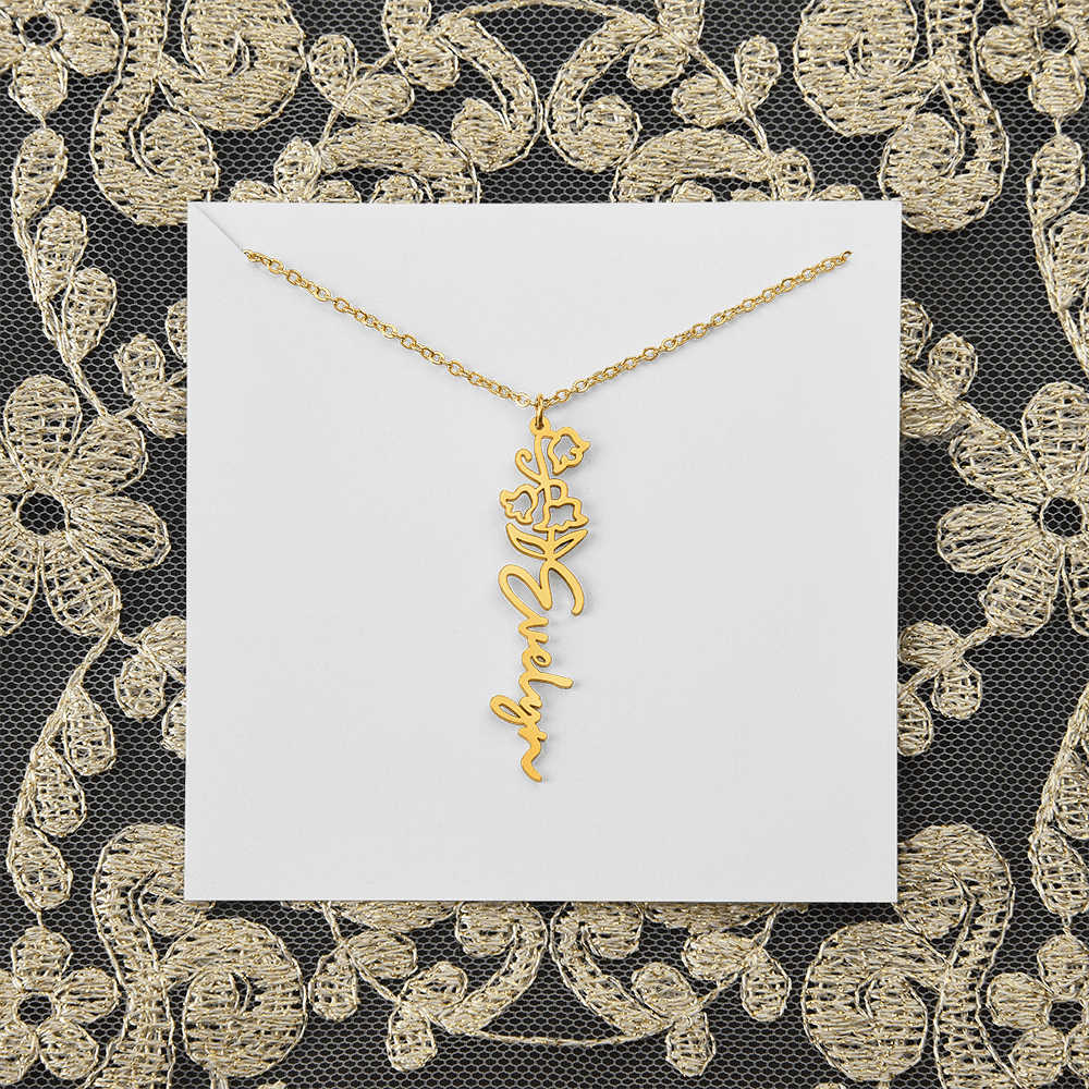 Personalized flower birth month and name necklace