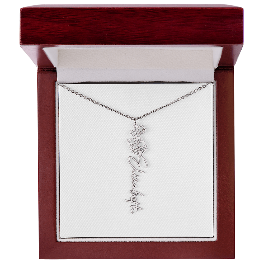 Personalized flower birth month and name necklace