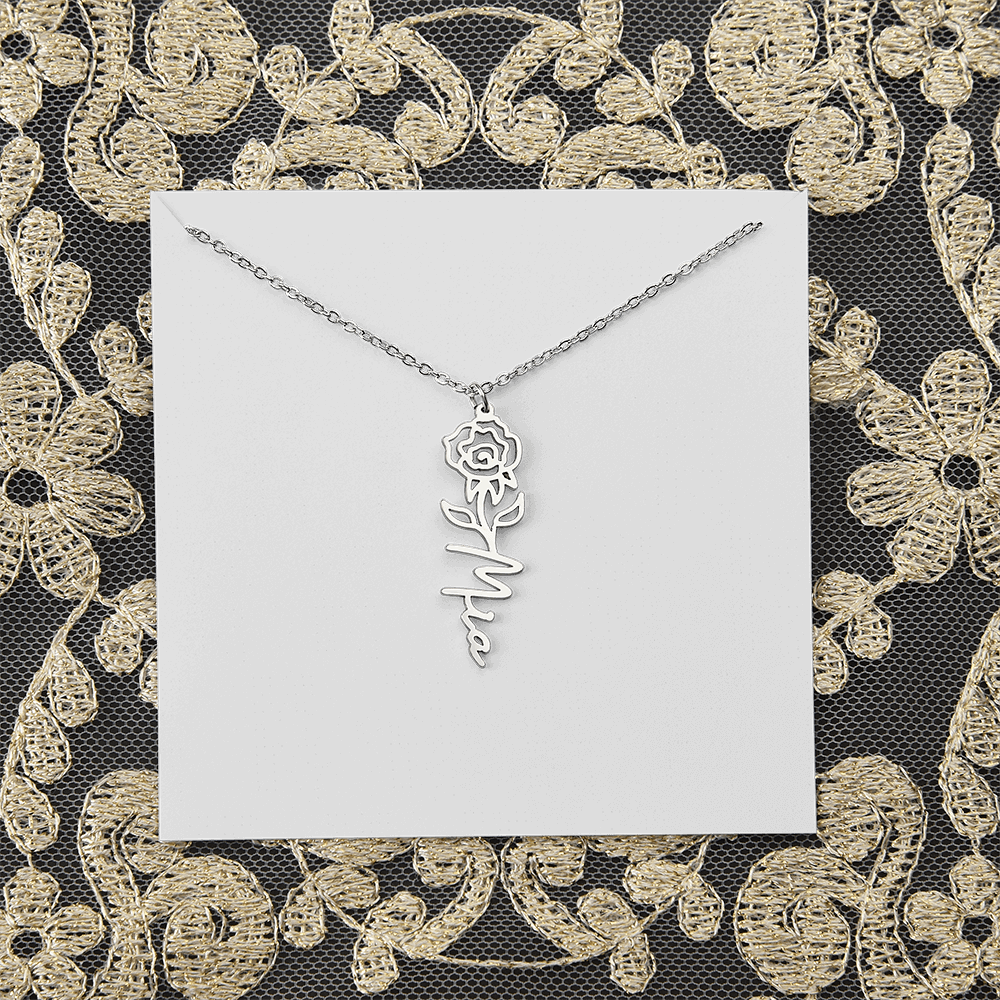 Personalized flower birth month and name necklace