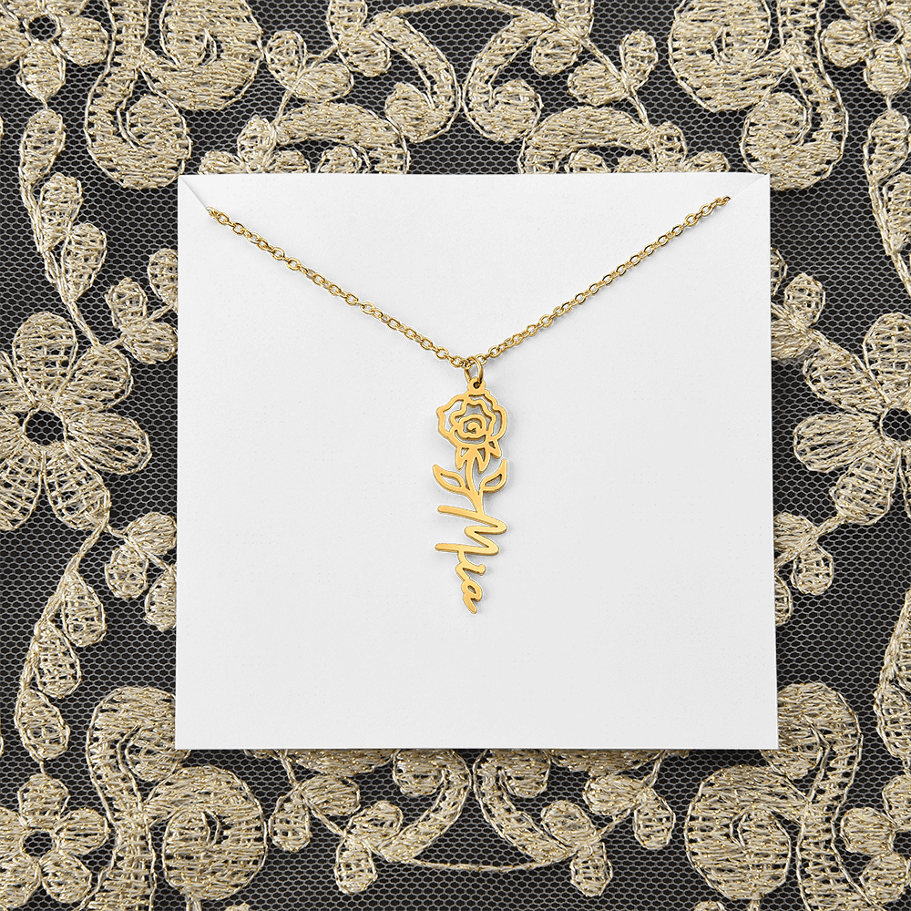 Personalized flower birth month and name necklace