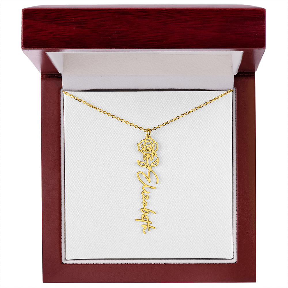 Personalized flower birth month and name necklace