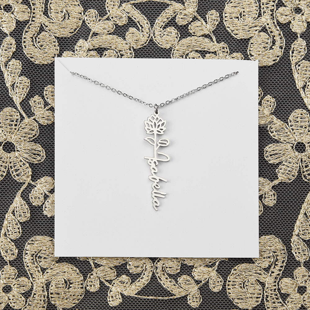 Personalized flower birth month and name necklace