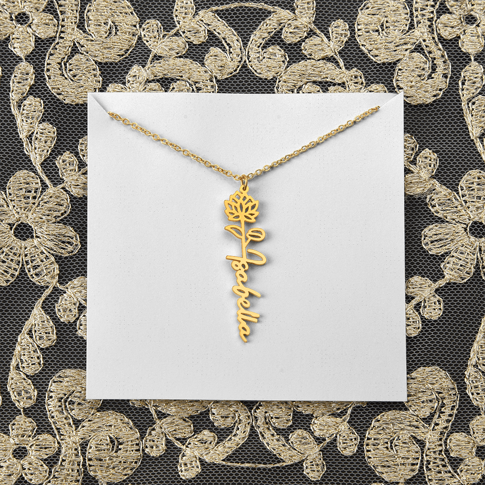 Personalized flower birth month and name necklace