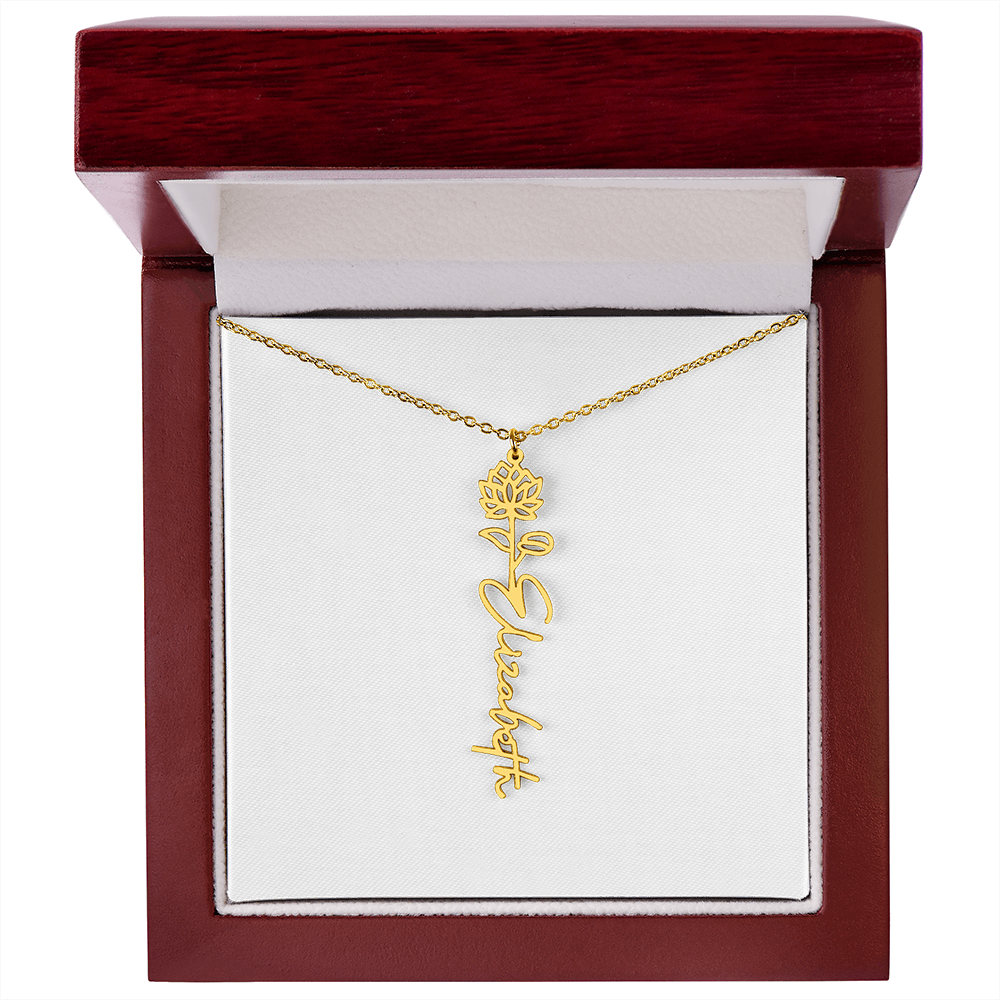Personalized flower birth month and name necklace