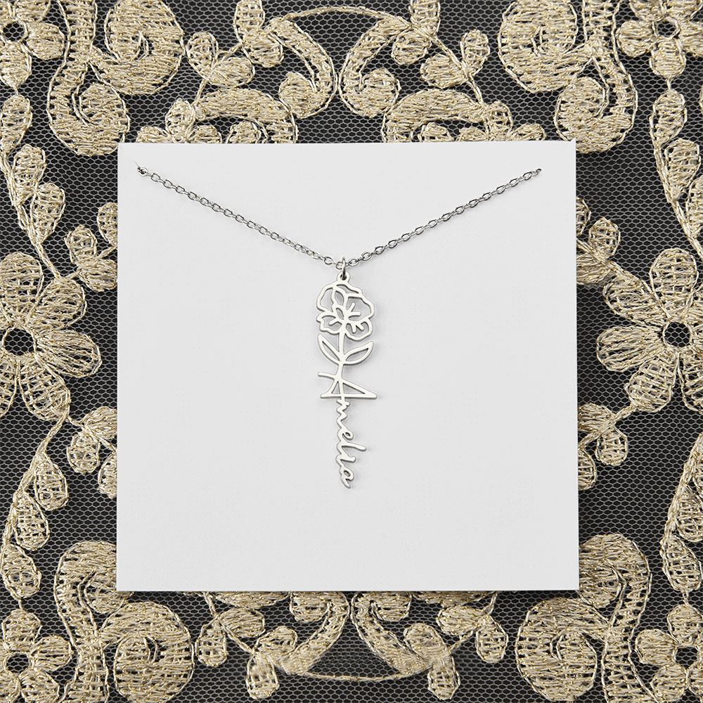 Personalized flower birth month and name necklace