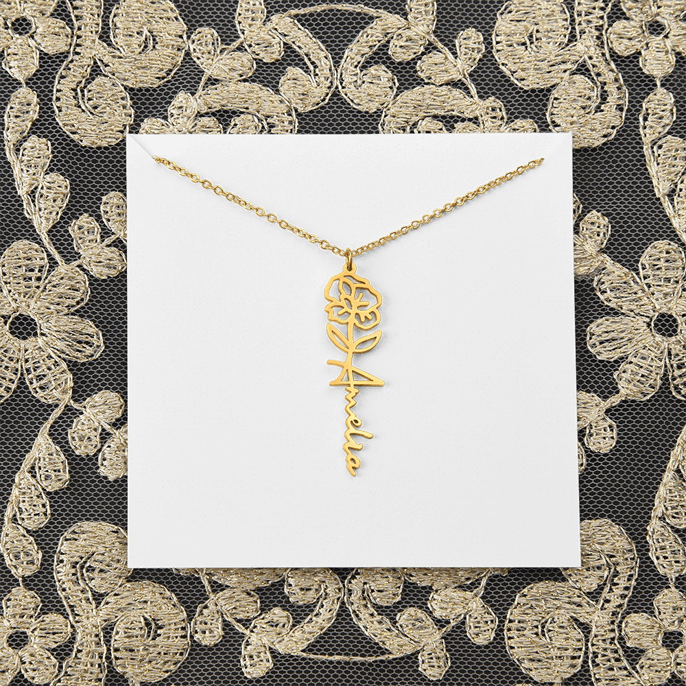 Personalized flower birth month and name necklace