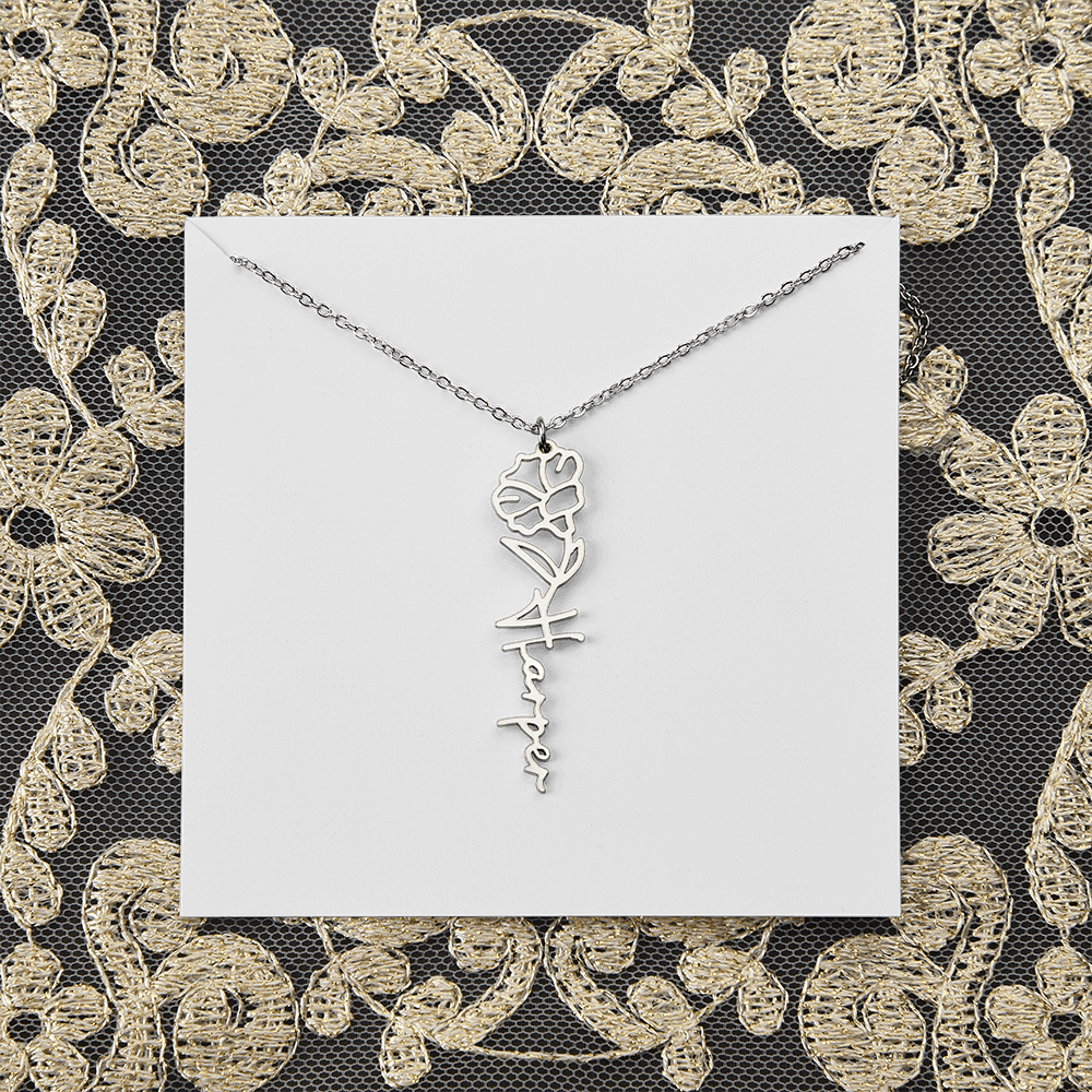 Personalized flower birth month and name necklace