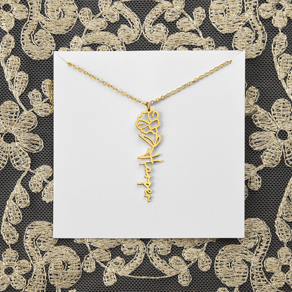 Personalized flower birth month and name necklace