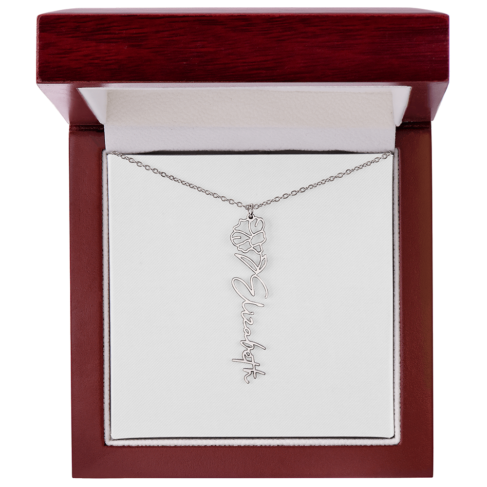 Personalized flower birth month and name necklace