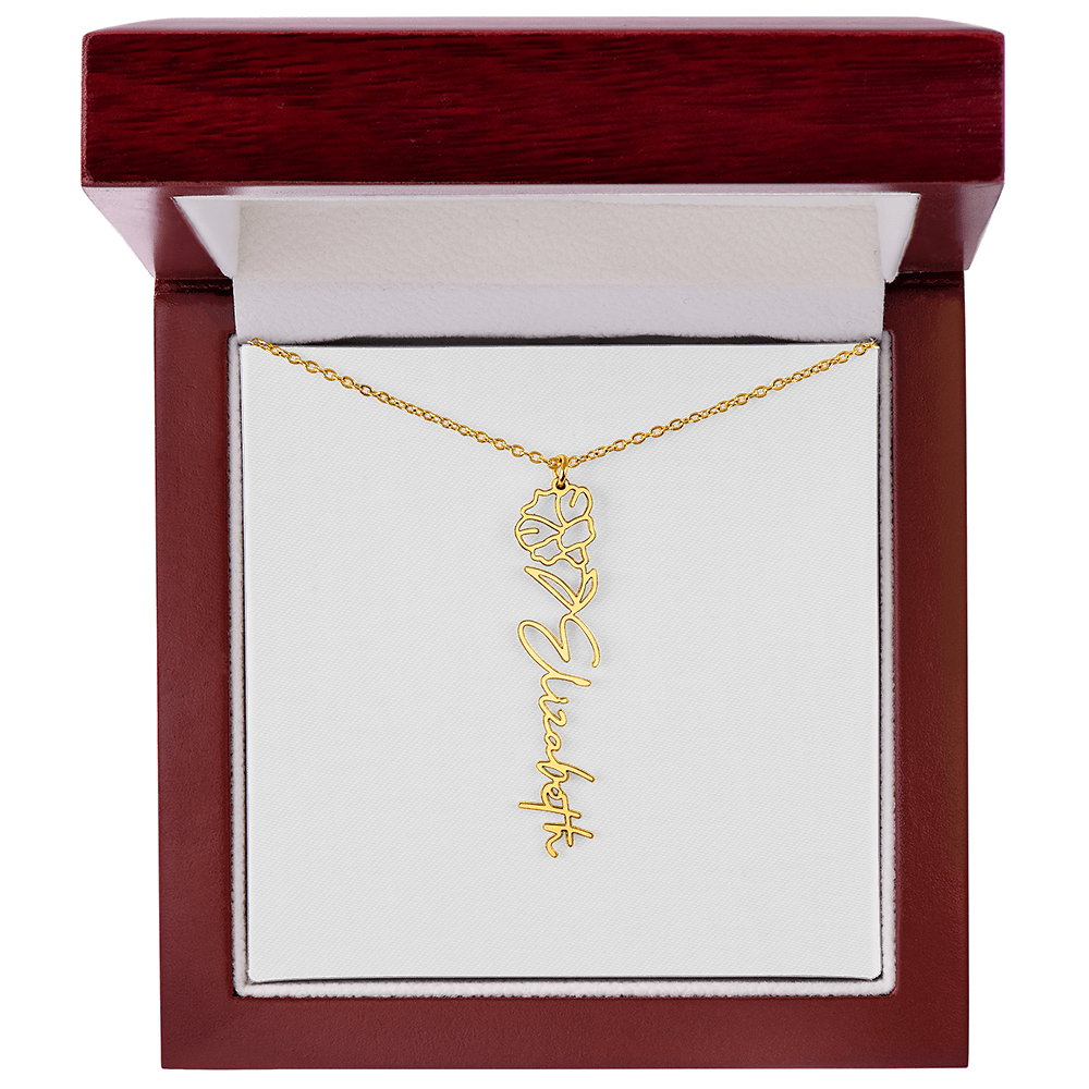 Personalized flower birth month and name necklace