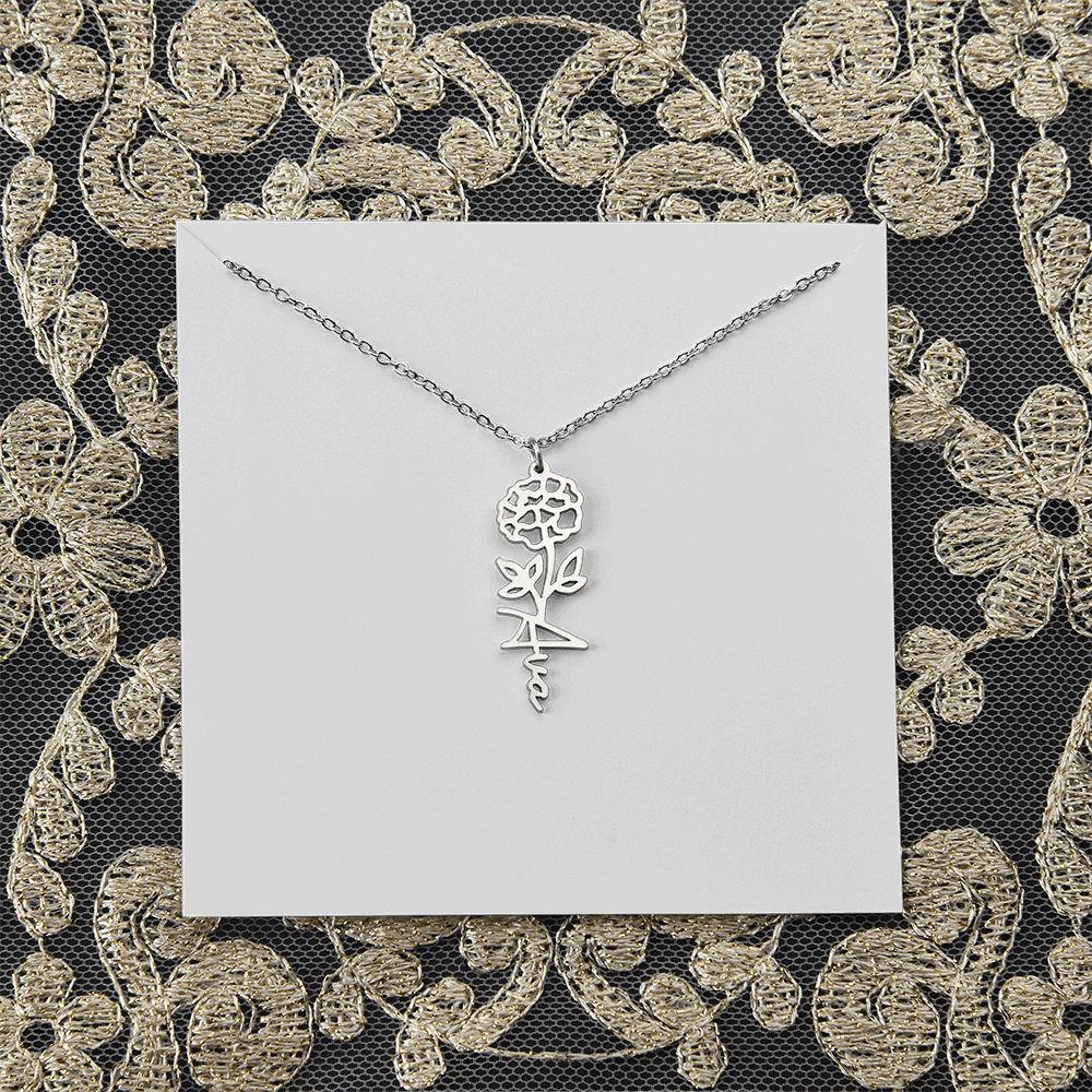 Personalized flower birth month and name necklace