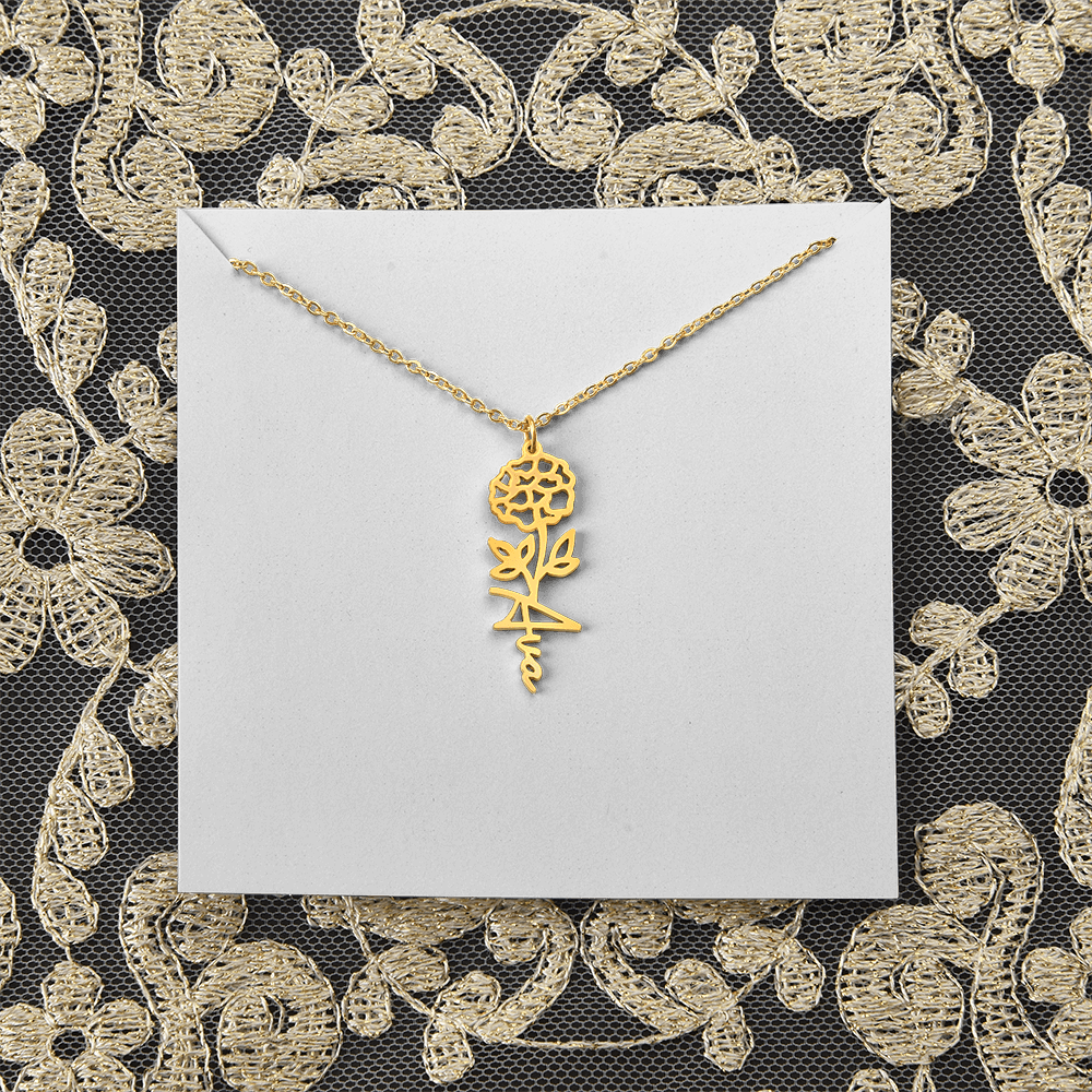 Personalized flower birth month and name necklace