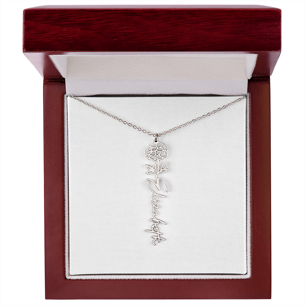 Personalized flower birth month and name necklace