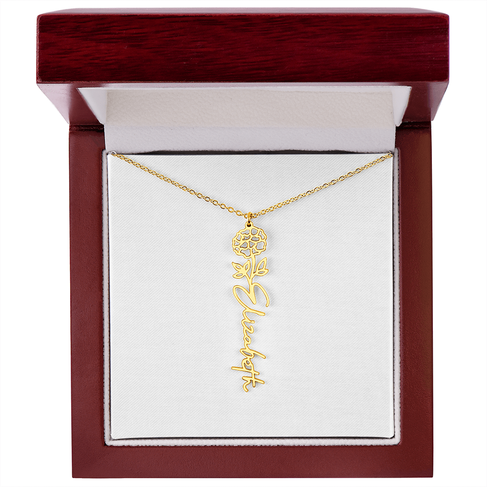 Personalized flower birth month and name necklace