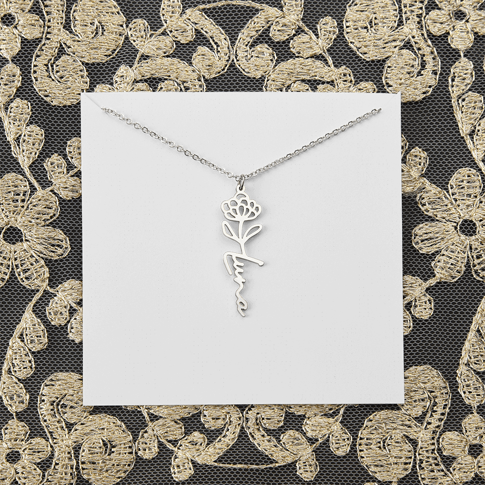 Personalized flower birth month and name necklace