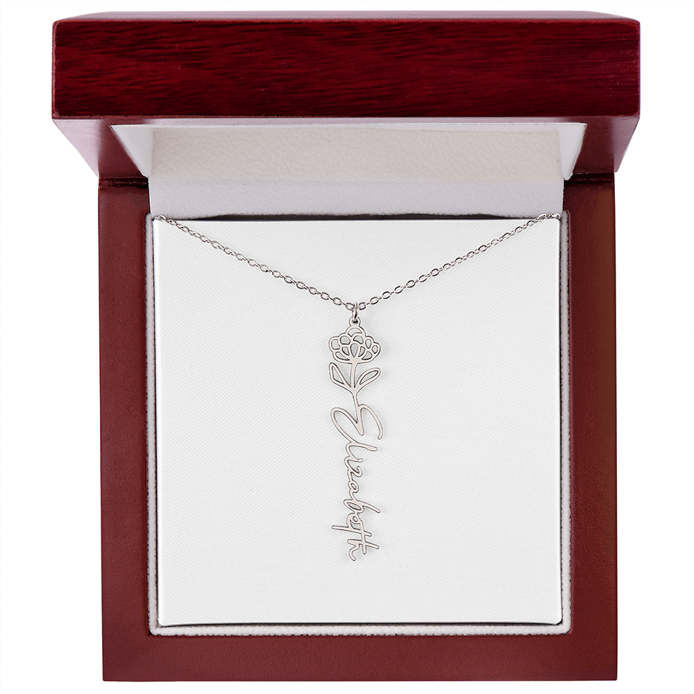 Personalized flower birth month and name necklace