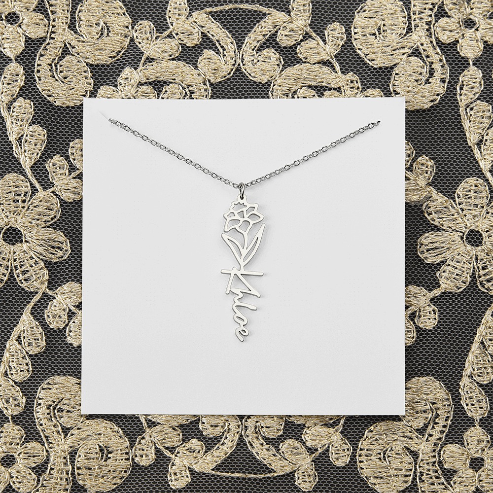 Personalized flower birth month and name necklace