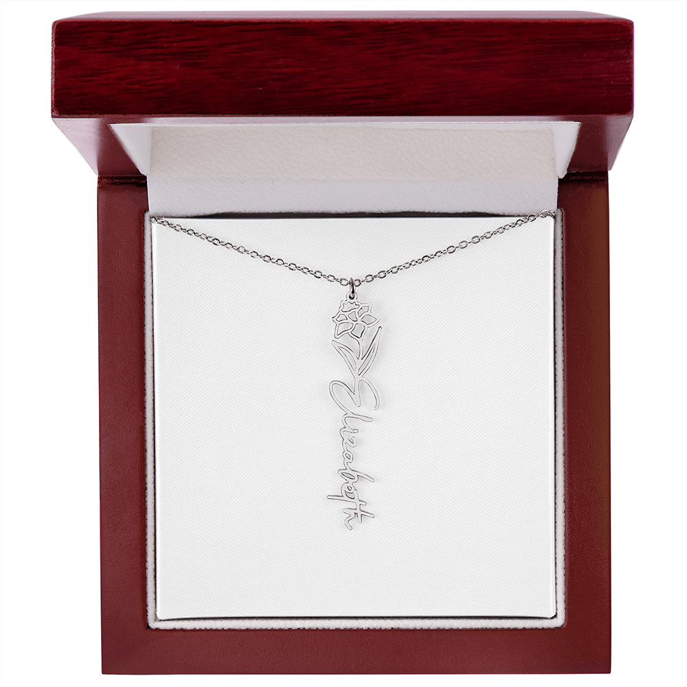Personalized flower birth month and name necklace